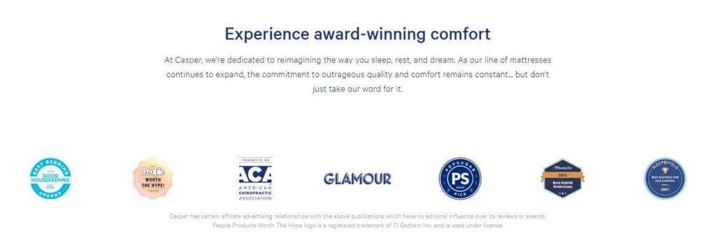 Photo showing the use of awards and recognitions as social proof of website