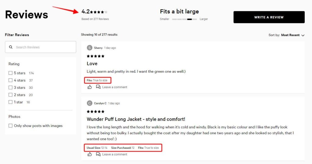Image showing the rating of the item as part of the social proof on a reviews page