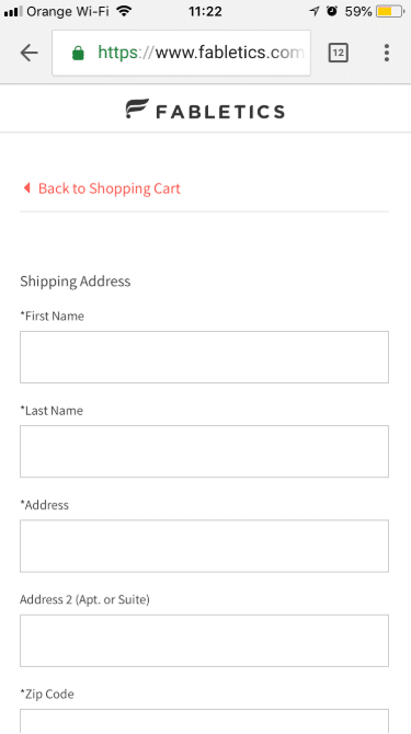 Fabletics mobile checkout