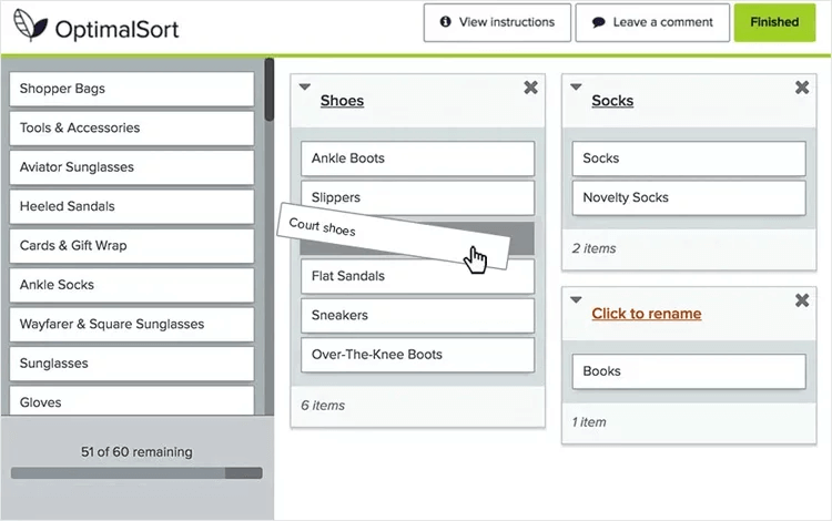 An example of OptimalSort, a digital card sorting tool.