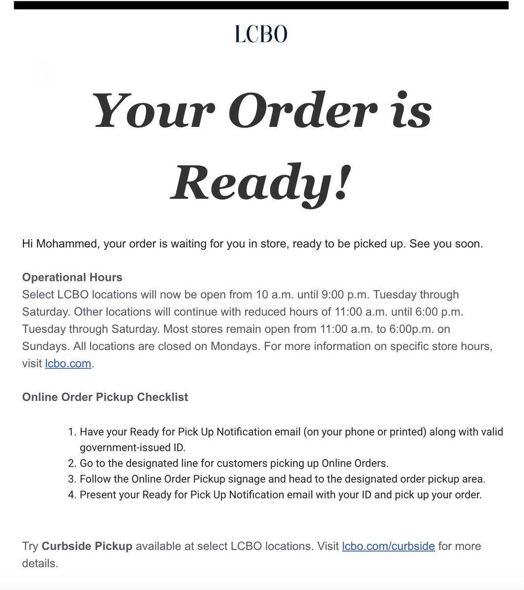 Order verification for BOPIS with checklist and instructions