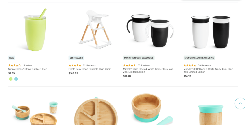 Munchkin collections page with updated product tags