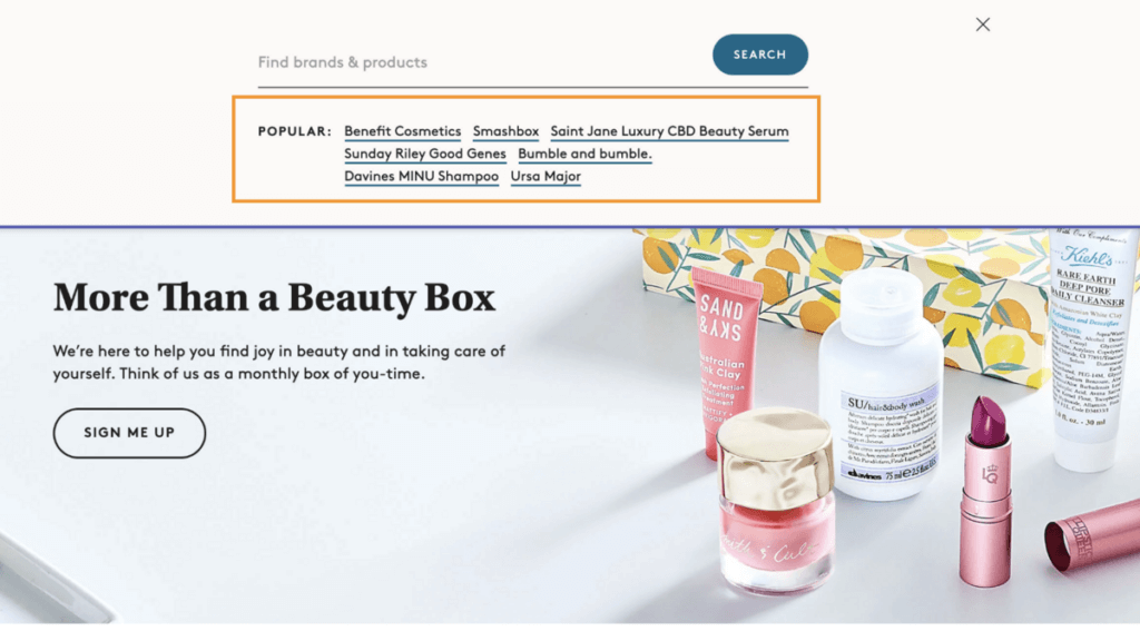 suggested product in predictive search to improve directional guidance in a website