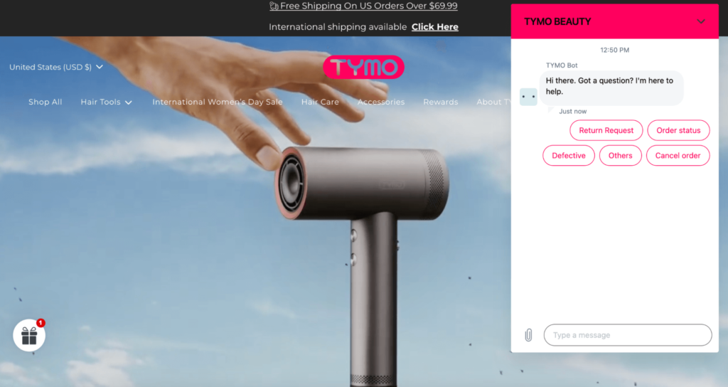 Tymo chat function addressing customer objections