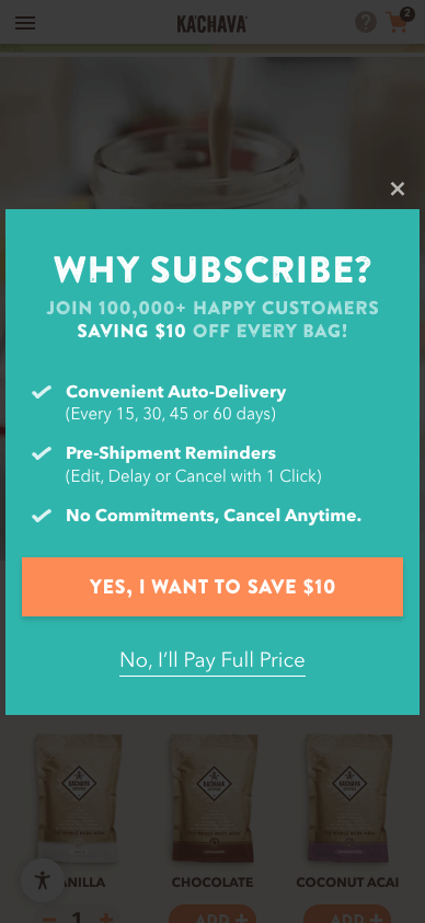 Kachava website on how to sell subscriptions by showing the customers the benefits