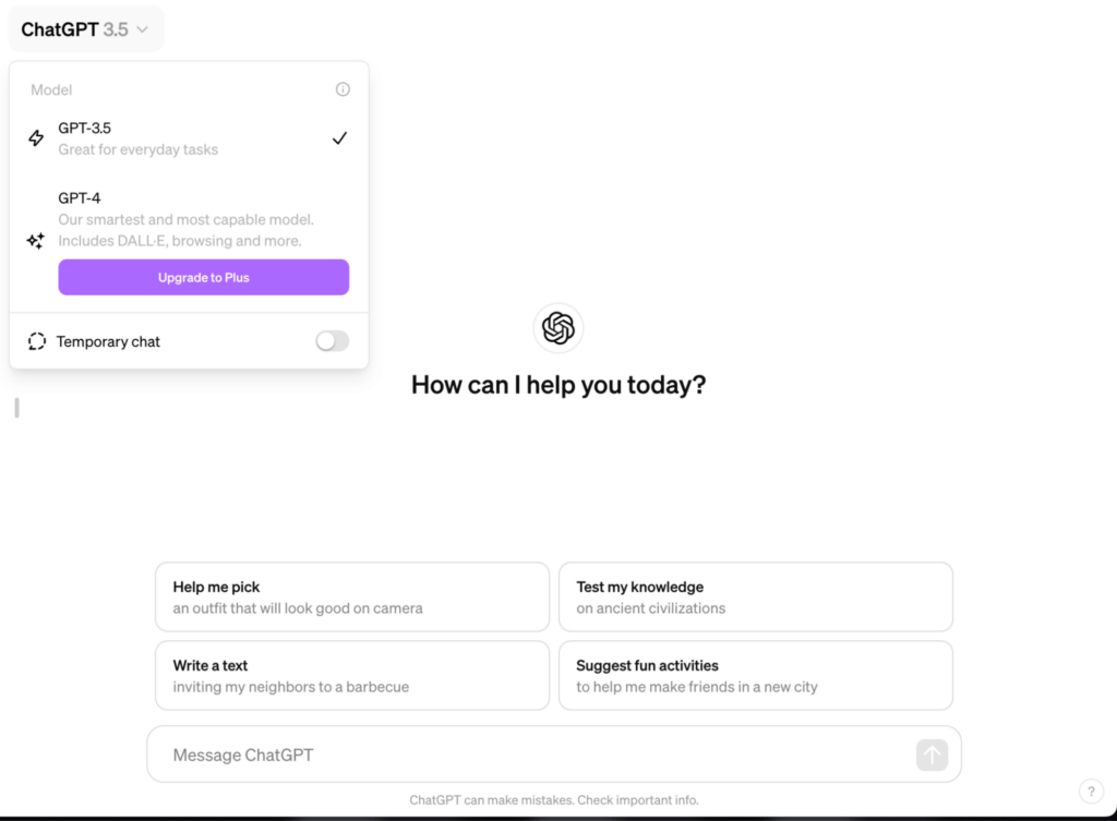 ChatGPT option to upgrade to Plus plan for product strategy