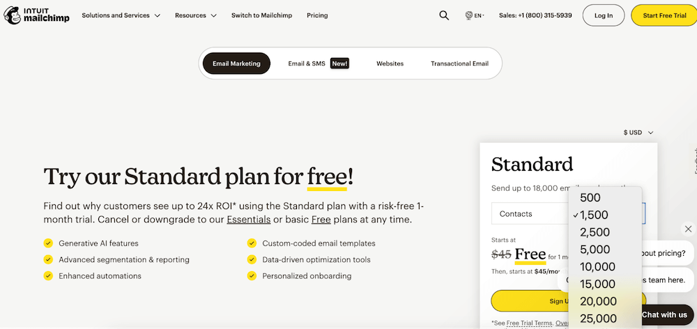 The Mailchimp pricing calculator is an example of excellent SaaS website design.