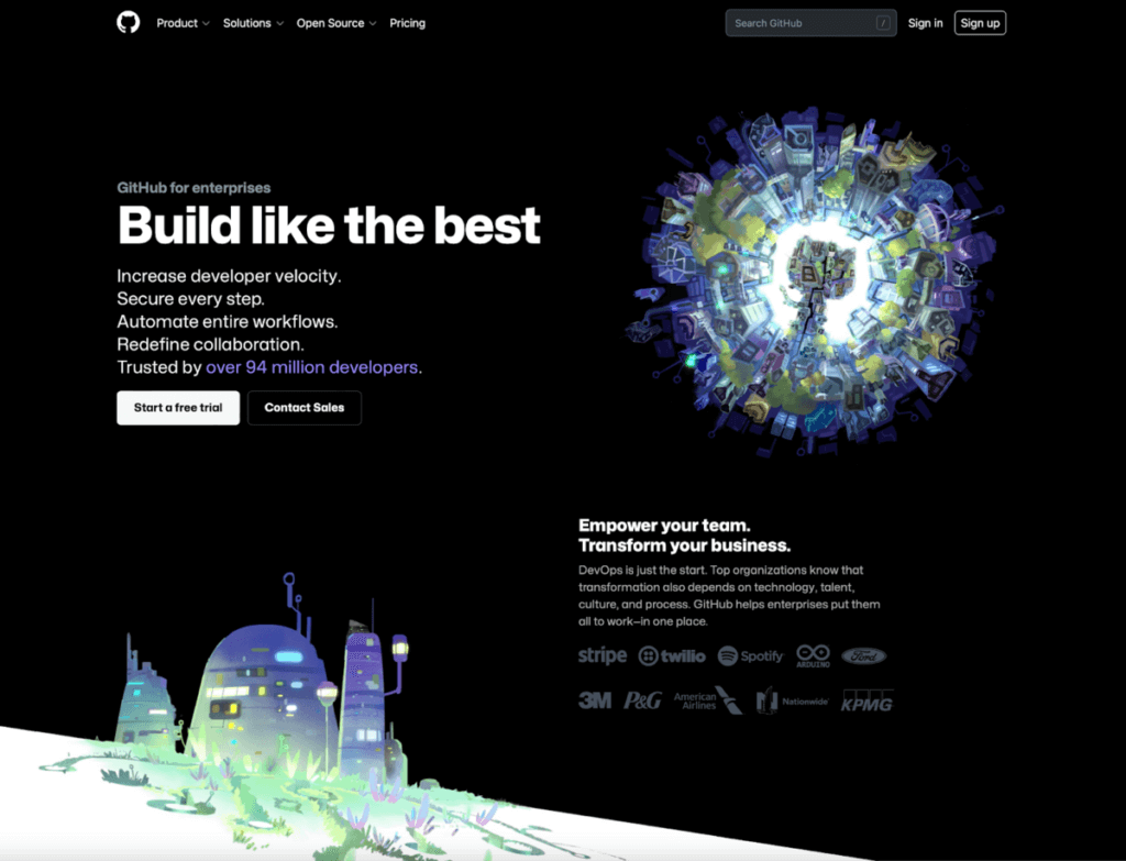 Github page showing asymmetrical balance in visual design
