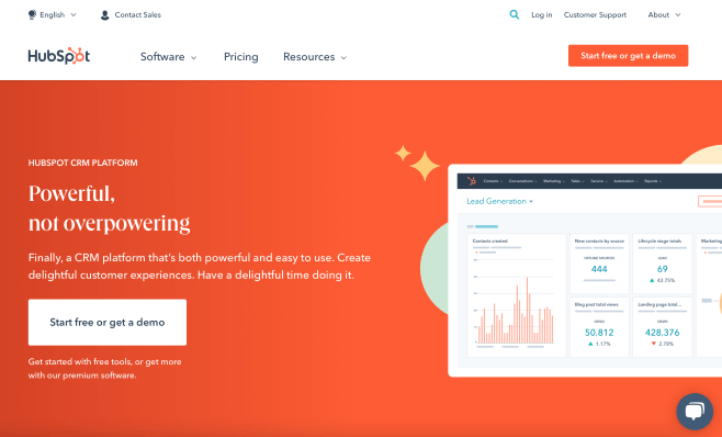 Screenshot of Hubspot's CTA on their home page.