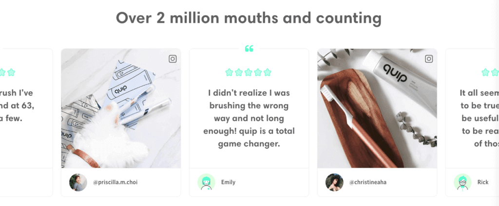 Customer testimonials on brand website to serve as social proof for the brand